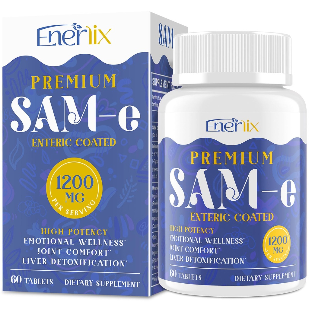 1200 MG SAM תוסף עבור המוח, Mood, Joint, Liver, High Absorption SAM-e (S-Adenosyl-L-Methionine) עם CoQ10, 5-HTP, Enteric Coated 60 טבליות, טבעוני
