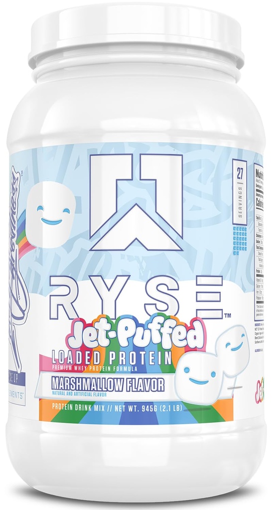 אבקת חלבון עמוסה - Jet-Puffed Marshmallow - 25g Whey חלבונים Isolate & Concentrate with Prebiotic סיבים & MCTs - Low Carb, Low Sugar, Low Sugar, Digestive - 27 משרתים / 2 lb Tub Tub Tub Tub Tub Tub
