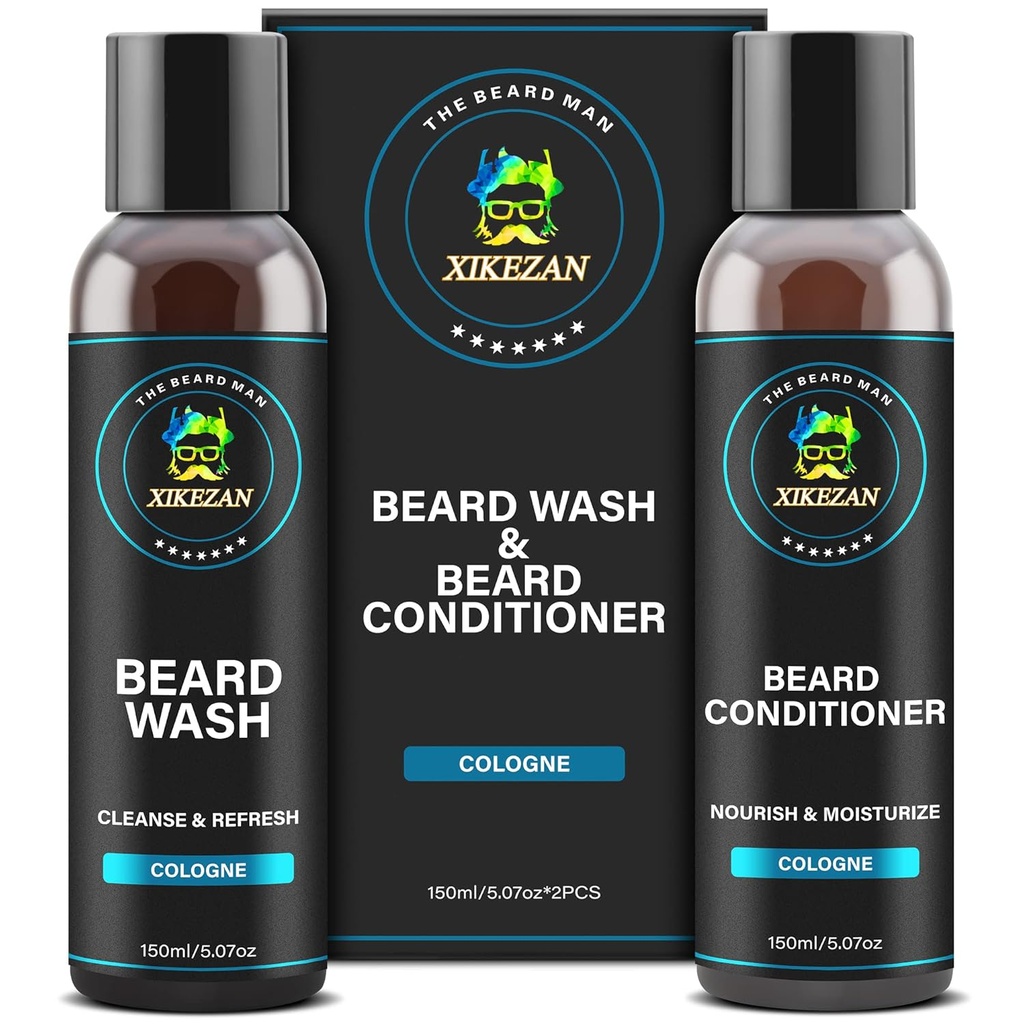 XIKEZAN Beard Wash & Beard Conditioner Natural Softener Set w/Argan & Jo Joba Oils Smooths & Powerens Christmas Stocking Stuffers האב מתנות לגברים