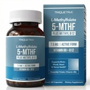 L Methylfolate 7.5 מ"ג בתוספת Methyl B12 - Active 5-MTHF Form, MTHFR תוסף - Bloodstream Ready Methylated Folate + B12 Cofactor - תמיכה Mood, Homocysteine Methylation, Cognition (60 קפסולות)