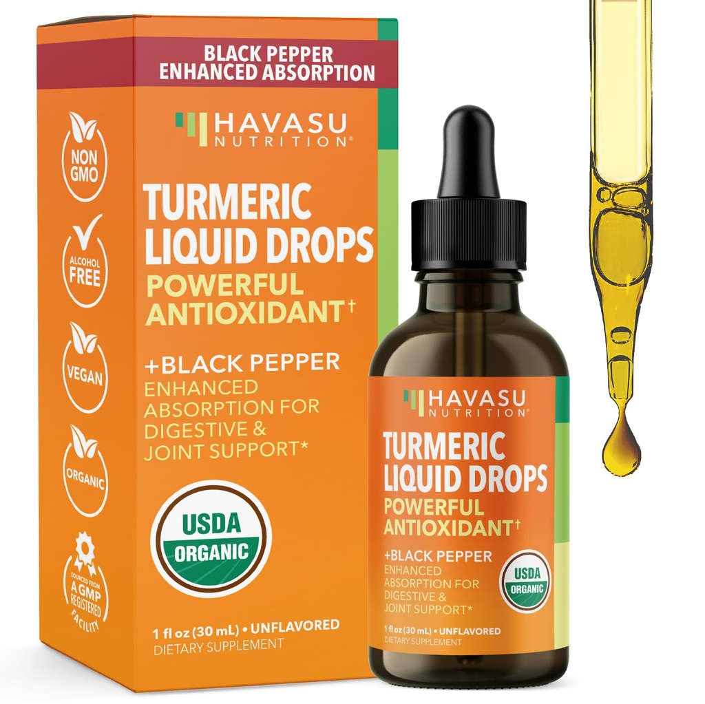 USDA אורגני Turmeric נוזל טיפות עם שחור פפר - 1000 מ"ג תוסף עבור Immune & Digestive בריאות - 30 משרתים - שיפור Absorption - non-GMO, טבעוני, Gluten Free - Unflavored, 1 Fl Oz