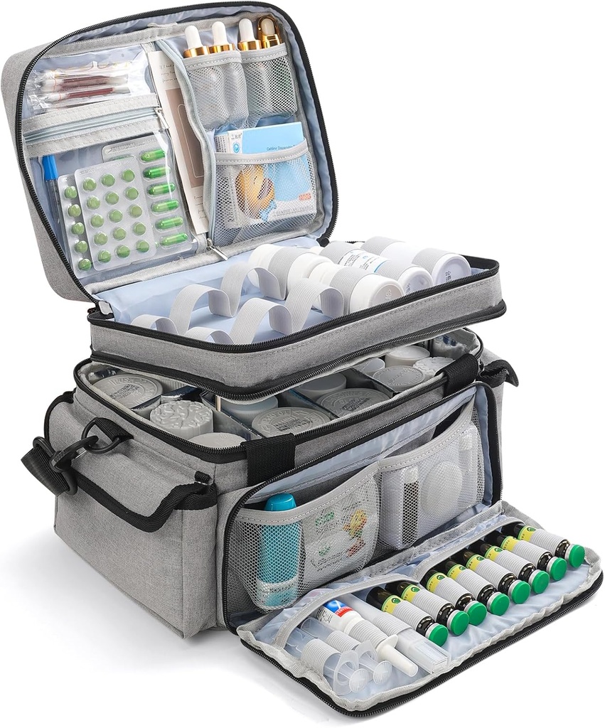 מארגנת תרופות עם דיבידנד מכוונן, Double-Layer Medicine Storageer, Portable Home Health First Aid Bag, Medicine מארגנת Box for Emergency Medicines (Bag Only)
