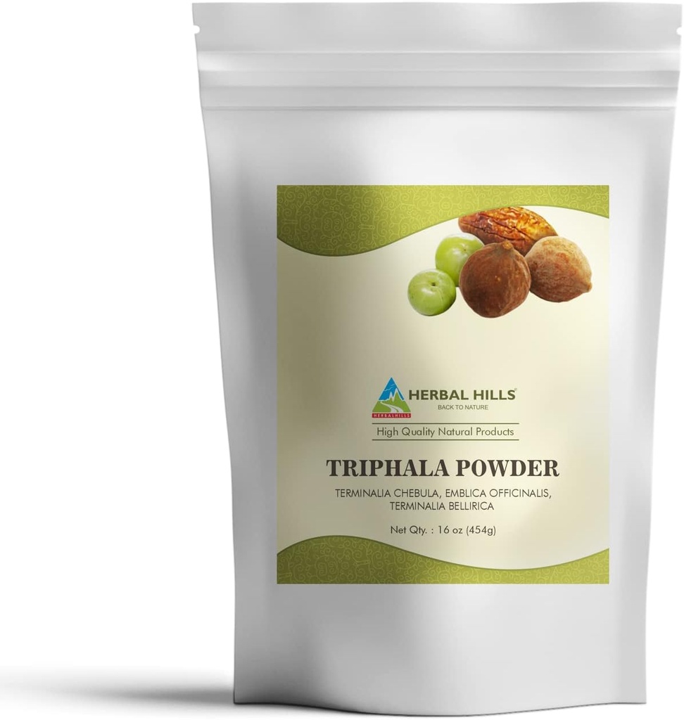 HerBAL HILLS Triphala אבקת 16 Oz (454 GMS) | פורמולה של Amla Haritaki & Bibhitaki (1 פאונד (Pack of 1)