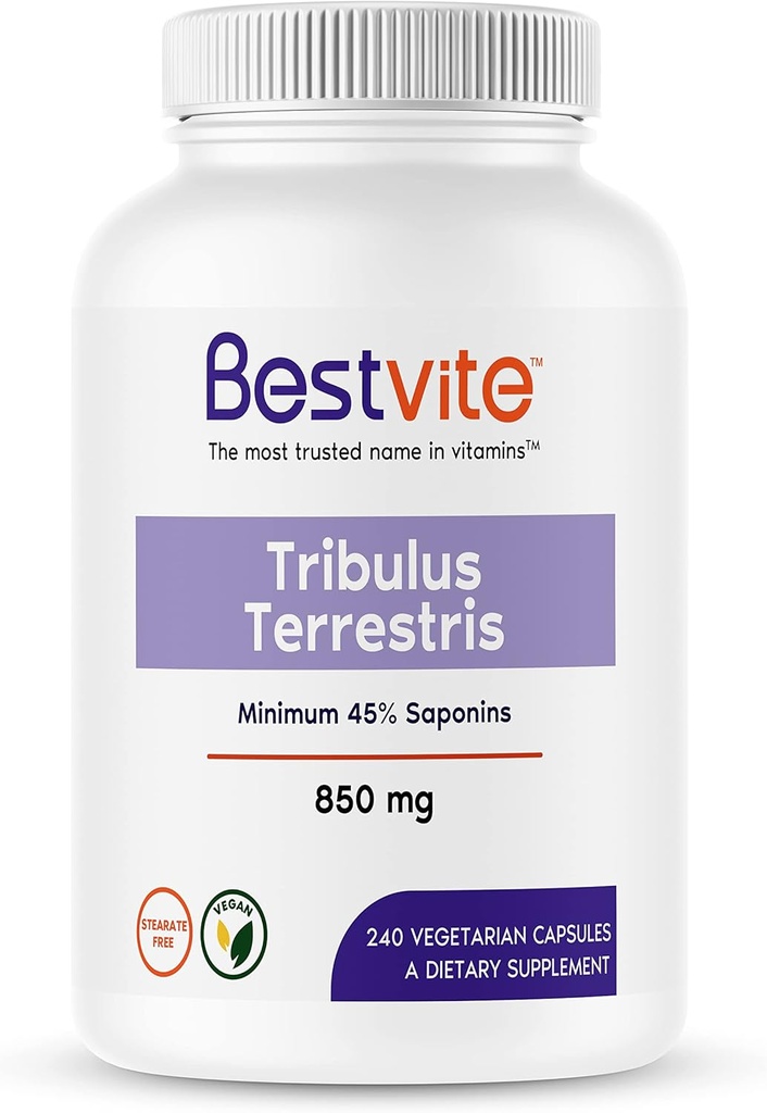 BestVITE Tribulus Terrestris 850 מ"ג לכל קפסולה (240 קפסולות צמחוניות) - הפקה סטנדרטית - Min 45% Saponins - No Stearates - No Silicon Dioxide - No Fillers - Non GMO - Gluten Free Gluten Freeten Freeten Free Gluten Freeten