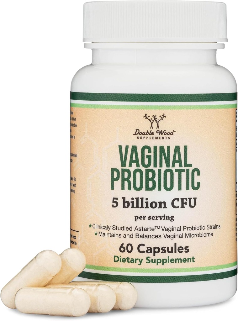 Probiotics for Women - Four Probiotics  Stu קלינית עבור Vaginal PH Balance, Vaginal Comfort, Odor Control ו- Microbiome Balance (60 קפסולות, 5 מיליארד CFU Per משרת) על ידי Double Wood