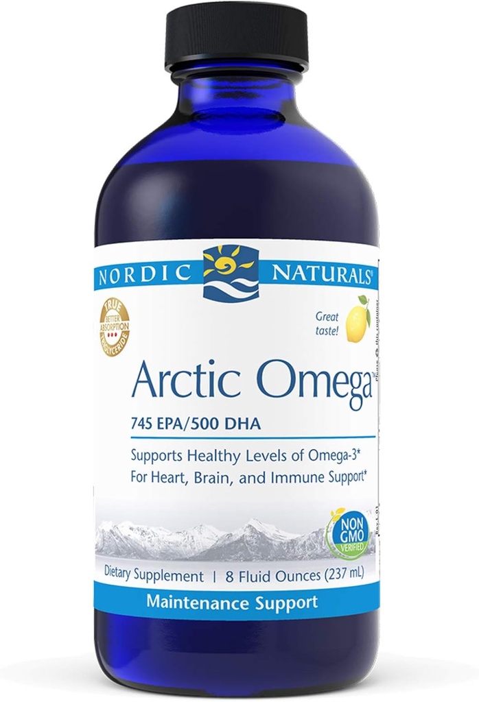 Nordic Naturals Pro הארקטי אומגה נוזלי שמן דגים, 745 מ"ג EPA, 500 מ"ג DHA, מסייע לשמור על רמות אומגה 3 בריאות ללב, למוח, ותמיכה בחיסון, לימון פלמורד, 8 oz
