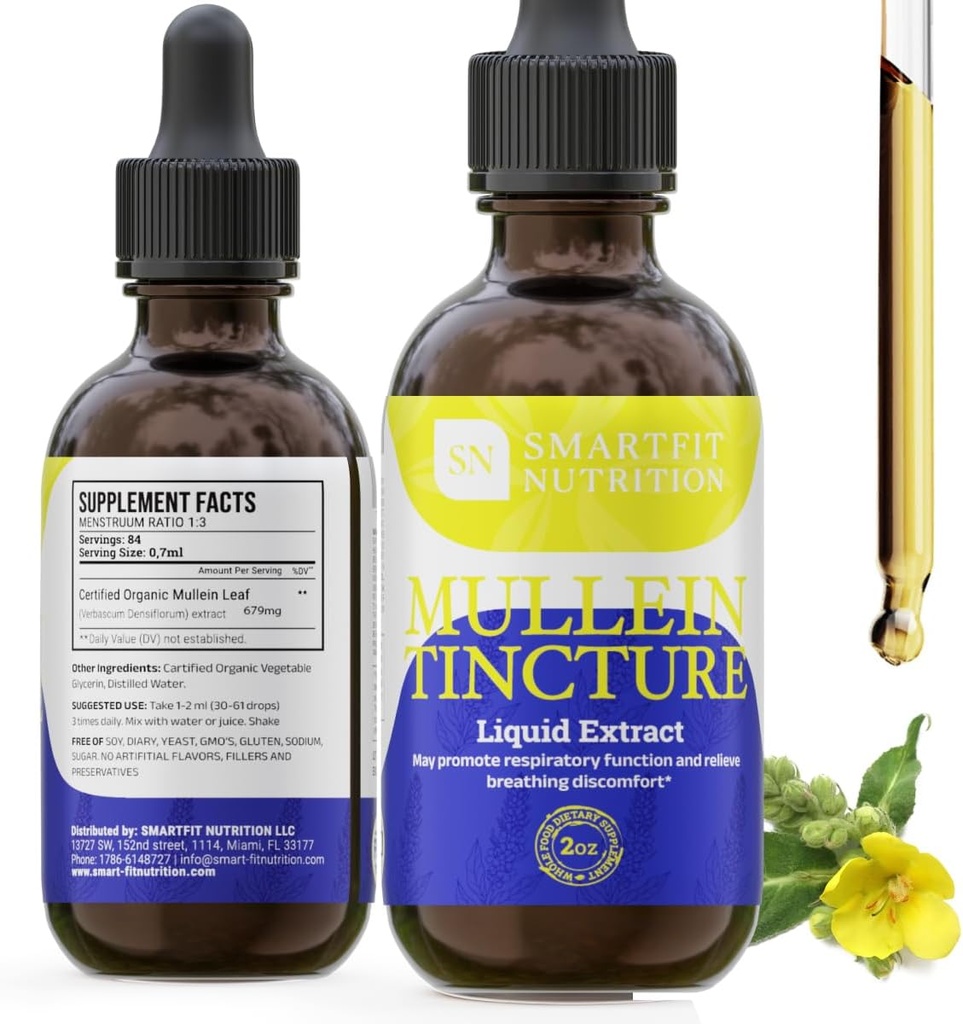 Mallein Leaf Extracts - Mullein Drops - Lungse - תוספת לתמיכה במערכת הנשימה & Mucous membranes - Verbascum Densiflorum - 2 oz