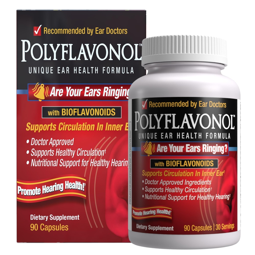 Polyflavonol עם bioflavonoids, Tinnitus הקלה, ייחודי אנזים בריאות פורמולה, Ringing אוזניים תמיכה, תמיכה Circulation באוזן הפנימית, מקדם שמיעה בריאות, 90 קפסולה, 30 משרתים