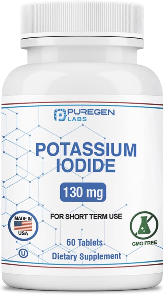 טבליות Potassium Iodide 130 מ"ג לוחות Iodine כשר, תמיכה Thyroid - 60 טבליות