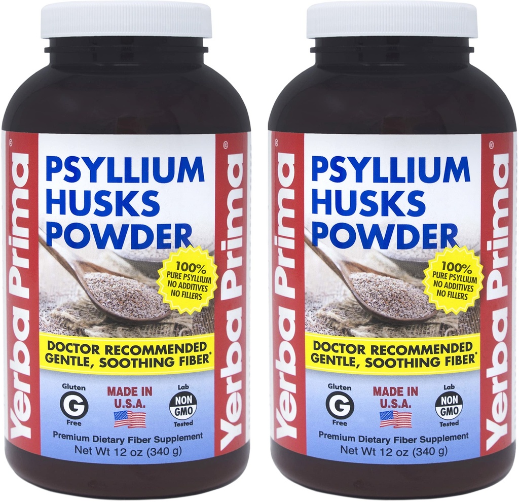 Yerba Prima Psyllium Husk אבקת 12 oz (Pack של 2) - תוספי סיבים טבעיים