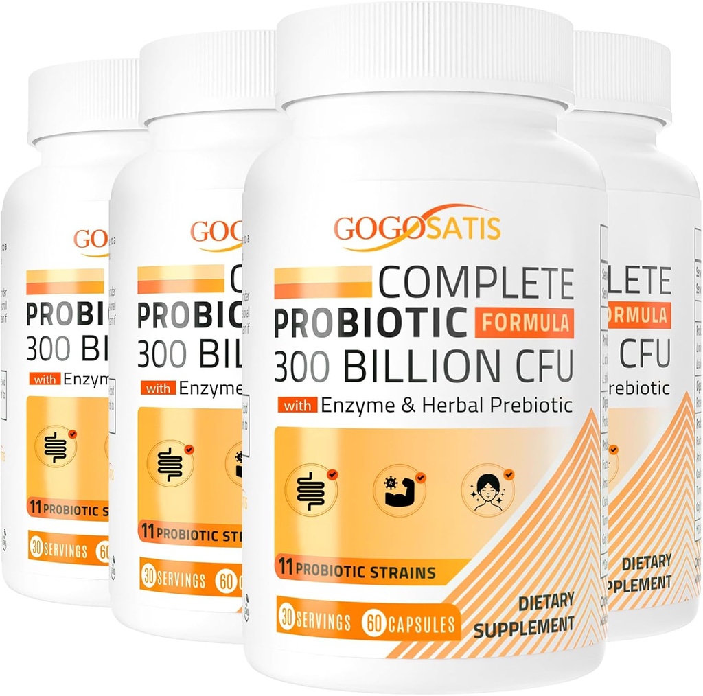 Probiotics for Women & Men, 300 מיליארד CFU 11 סטרינס + אורגני Herbal & Digestive Enzymes, Probiotic for Digestive Health, Gas & Bloating, Immune, Gut Health for Women & Men, Shelf Stable, 240 Caps
