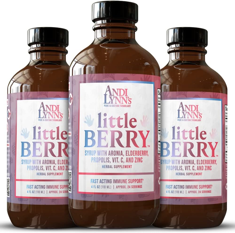 אנדי לין - LittleBerry, Elderberry Syrup לילדים עם ויטמין C & Zinc, Fast-Acting Immune Support Herbal Supplement, 4 oz (3-Pack)