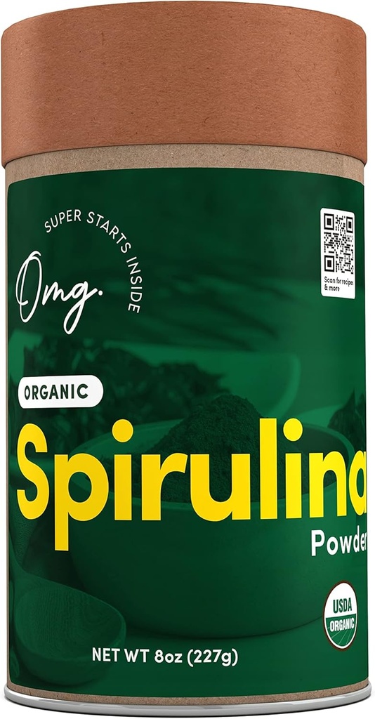 OMG! Superfoods Organic Spirulina - 100% טהור, USDA מוסמך אורגני - מקור טוב של ברזל, ויטמין A & ויטמין B12 - 8 אוונסces (1חבילה)