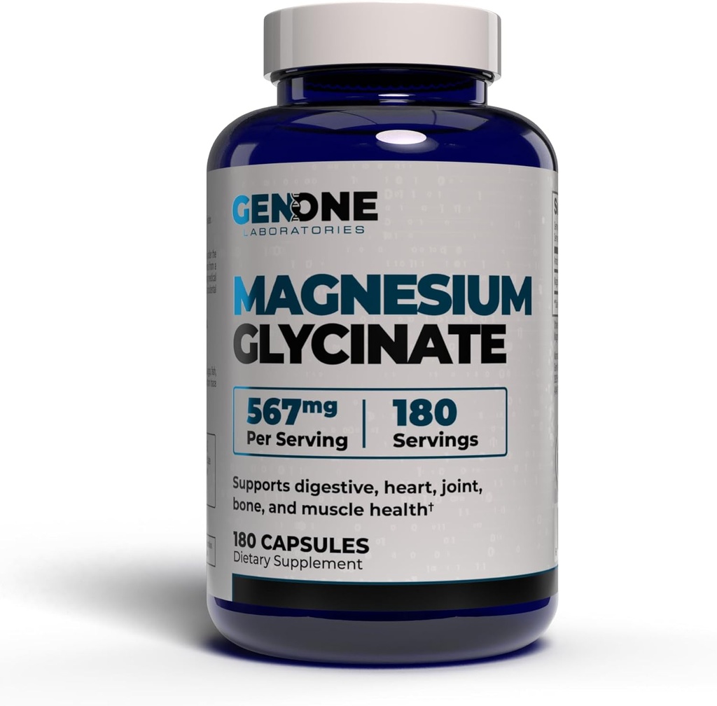 GenOne Magnesium Glycinate קפסולות - הגדלת Absorption לתמיכה העצם והמנטאלית - Gentle on Stomach 567 מ"ג ל- 180 - הרוזן