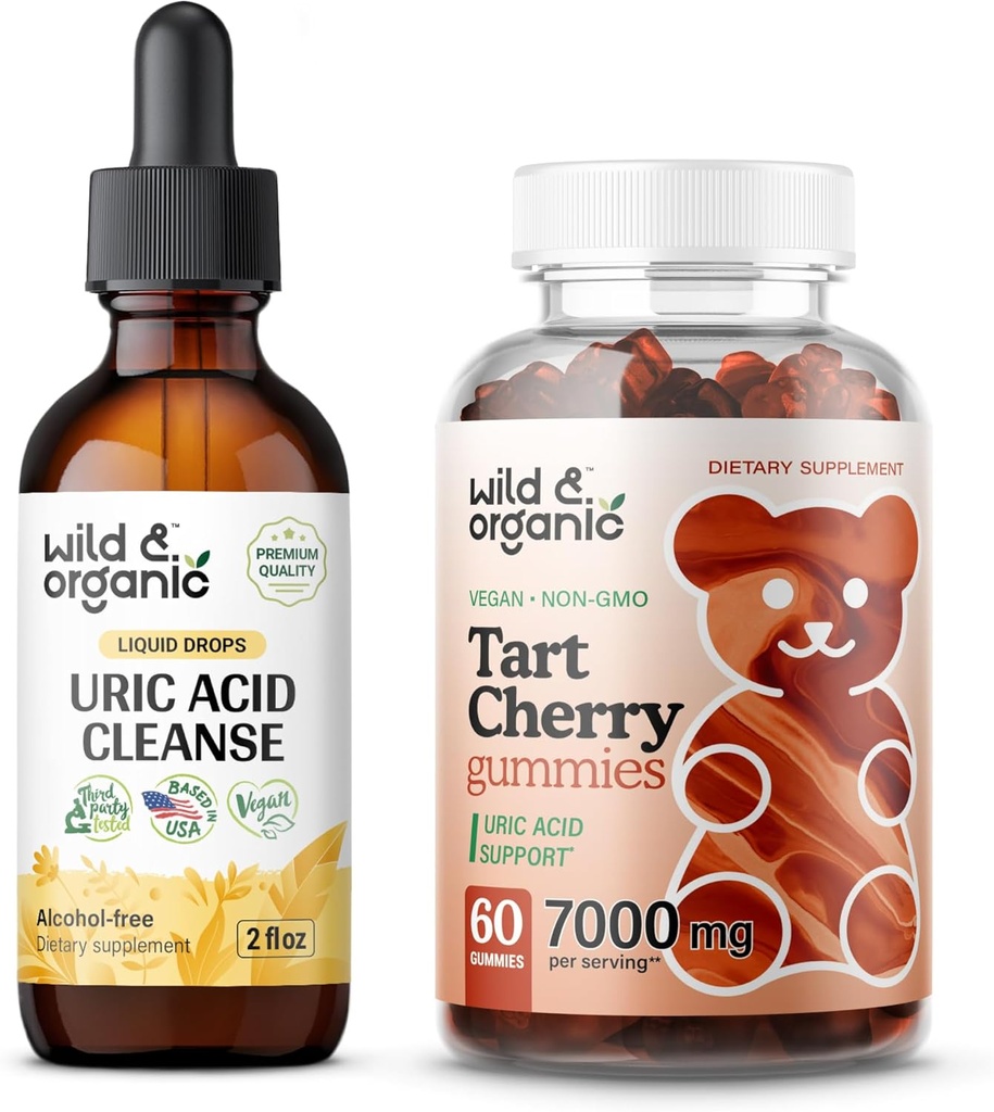 Wild & אורגני Uric Acid נקה טיקטור 2 fl oz & Tart Cherry Gummies