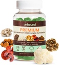 Unbound Premium אורגני Mushroom Multi-Complex Gummies for Support Memory 5 in 1, בלנדר עם Chaga, Lion's Mane, Reishi, טורקיה Tail, Maitake - 60 מסטיקים,