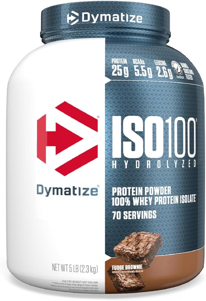 Dimatize ISO 100 hydrolyzed Whey אבקת חלבון Isolate, Fudge Brownie, 5 פאונד