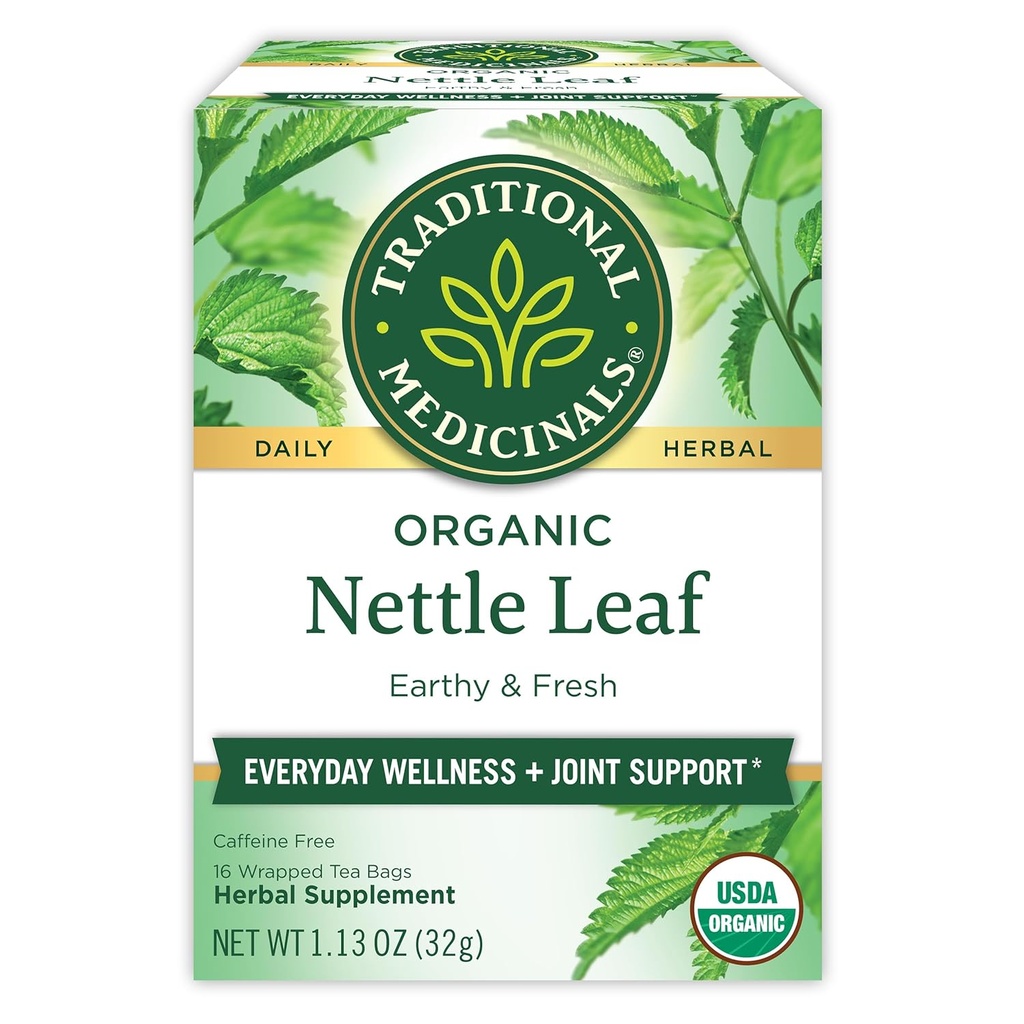 מסורתי מדיצ'וסטס אורגני Nettle Leaf Herbal Tea, תומך בריאות משותפת ו כלל בריאות, (Pack of 1) - 16 Tea Bags