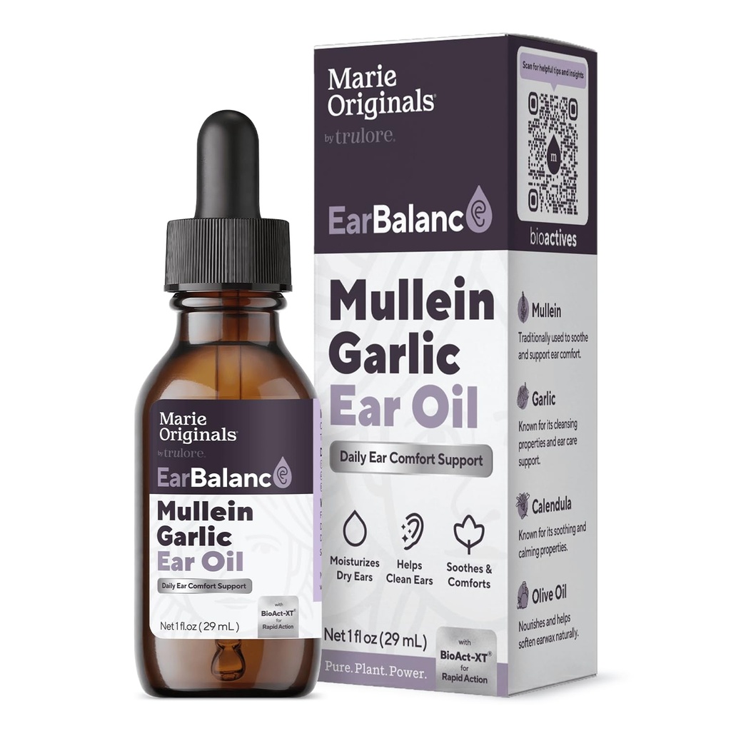 Mary Originals Natural Ear Oil Drops | מולליין Garlic Oil אוזניים טיפות למניעת זיהומים, Herbalאוזן Ache טיפות למבוגרים, ילדים וחיות, Soothes Ear Pain & Wax Removal, אוזניות אוזניים (1 Pack)