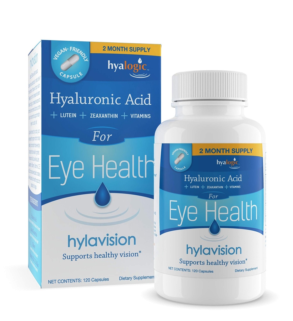 HylaVision Eye Health Supplements: Hyaluronic Acid, Lutein ו-Zaxanthin Dietary Supplements for Vision Support (120 קפסולות) - פורמולה טבעונית על ידי Hyalogic