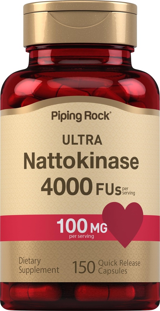 Piping Rock Nattokinase תוסף 4000 FU | 100mg | 150 קפסולות | Non-GMO, Gluten Freeten Free