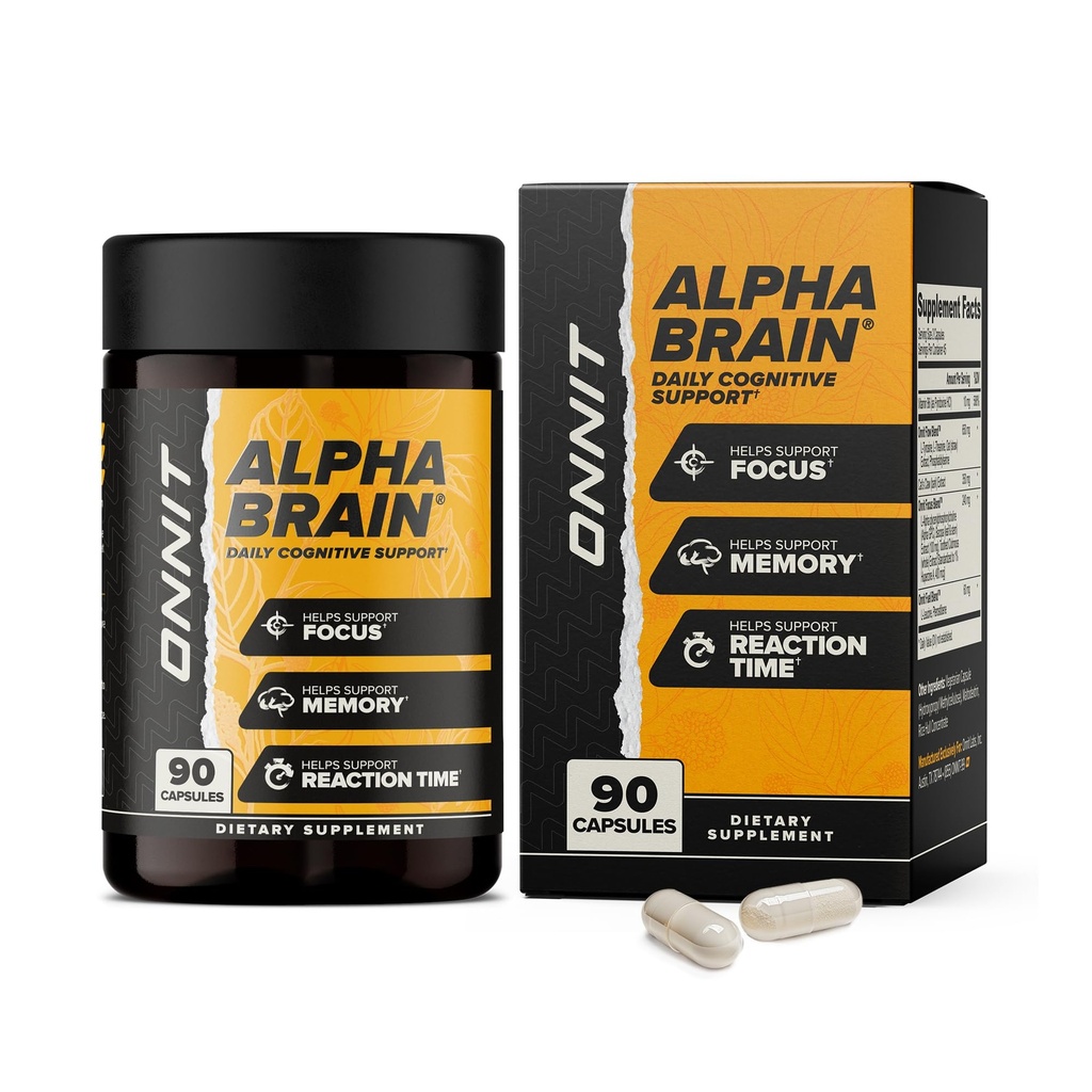 OnNIT Alpha Brain Nootropic Brain Supplement for Focus, Memory, Mental Clarity, תמיכה קוגניטיבית עם L-theanine ו- ויטמין B6, 90 Count