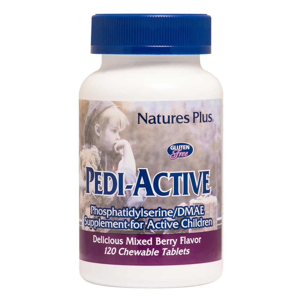 NaturesPlus Pedi-Active LECI-PS, DMAE Complex - 120 טבליות Chewable - מעורבים ברי פלאפור - ילדים צ'רצ'ר, מקדם בריאות המוח, פוקוס - Vegetarian, Gluten-Free - 60 משרתי גלוט - 60 המשרתים