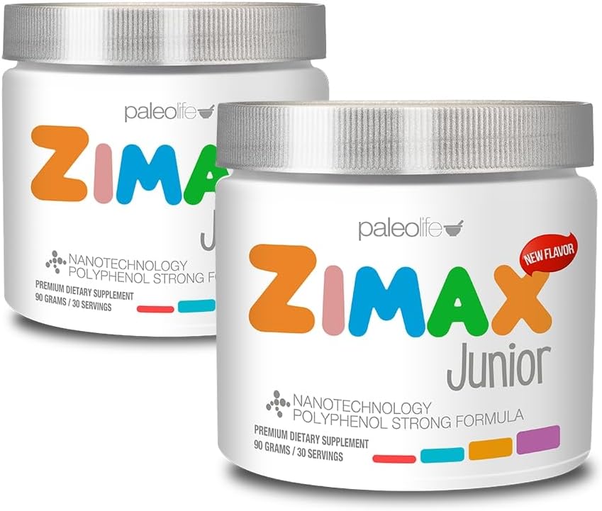 ZIMAX Junior Super Antioxidant לילדים ולמתבגרים בין 4 ל-16 שנים, 100% טבעי עם ויטמין C, מגנזיום, ויטמין D3,Curcumin, ג'ינג'ר ומינרלים
