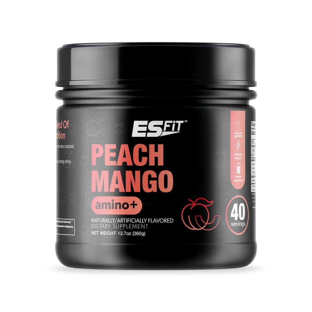 Amino+ אבקה - Pre and Post Workout with Caffeine + Green Tea Extract - BCAA, Amino Acids, Zero Sugar, Low Calorie, Superior Taste, 40שרתים (Peach מנגו)