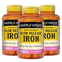 Mason Natural Slow,Release Iron (Ferrous Sulfate) 50 מ"ג טבליות, 180 יום אספקת, תוסף עתיר גבוה, Gentle על Stomach, 3 Pack