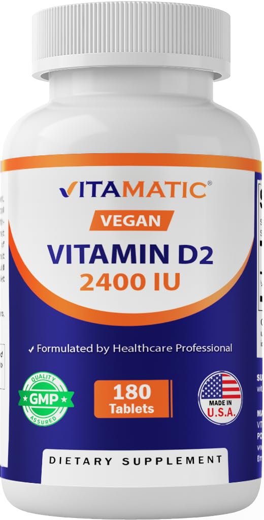 ויטמין Vitamatic D2 60 mcg (2400 IU) - Ergocalciferol - 180 טבליות Vegetarian Tablet (180 טבליות (Pack of 1) (1בק)