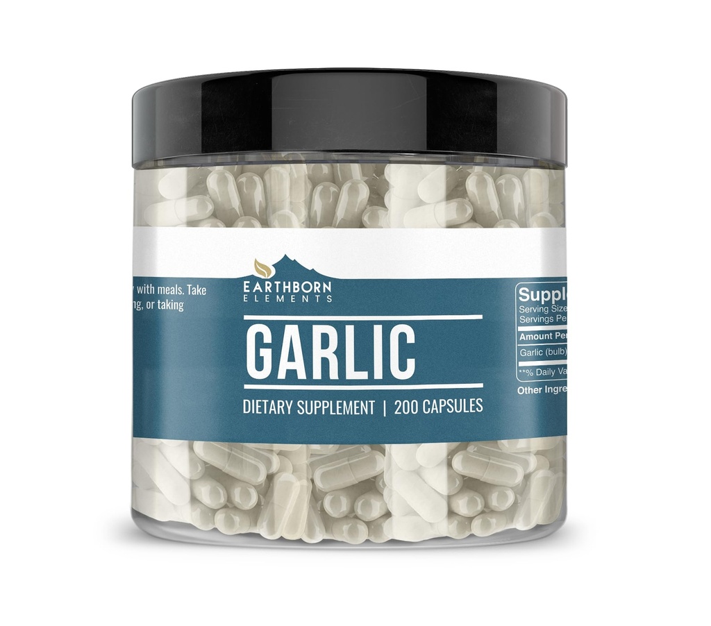 Earthborn Elements Garlic 200 קפסולות, Pure & Undiluted, No Additives