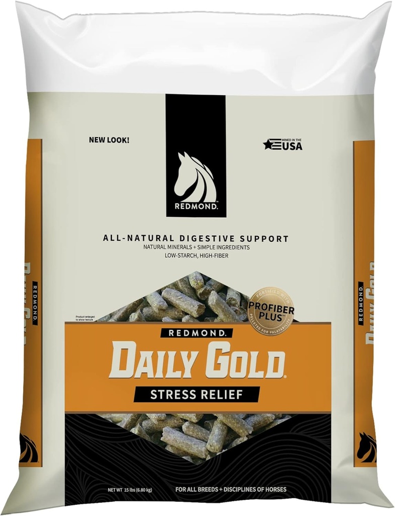REDMOND Daily Gold Pellets Stress Relief, Natural Healing Clay for Gastric Ulcers in Horses (15LB)