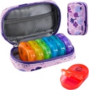 Serfeymi® Travel Pill מארגנת 2 פעמים A Day AM PM שדרג את תיבת הכדור של קשת 7 יום עם Portable Zipper PU PU PU PU שיער, מארגנת תרופות עבור גלולות, ויטמינים, שמן דגים - סגול 02