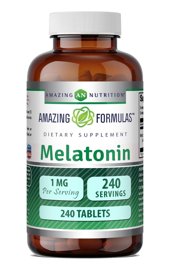 פורמולה מדהימה Melatonin 1 Mg Tablets (Non GMO,Gluten Free) - הבחירה הטובה ביותר של תוספי שינה טבעית - מקדם הקלה ואפקט מרגיע - 240 טבליות - מתאים עבור Vegetarian