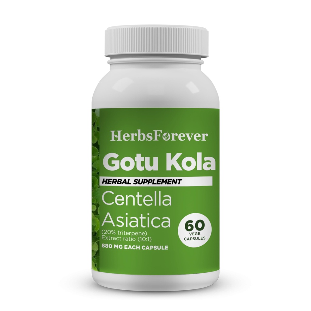 Herbsforever Gotu Kola קפסולות | Centellatica Herbal Supplement, 800 מ"ג כל אחד | 60 קפסולות Veg עבור בהירות נפשית, פוקוס | תמיכה כללית