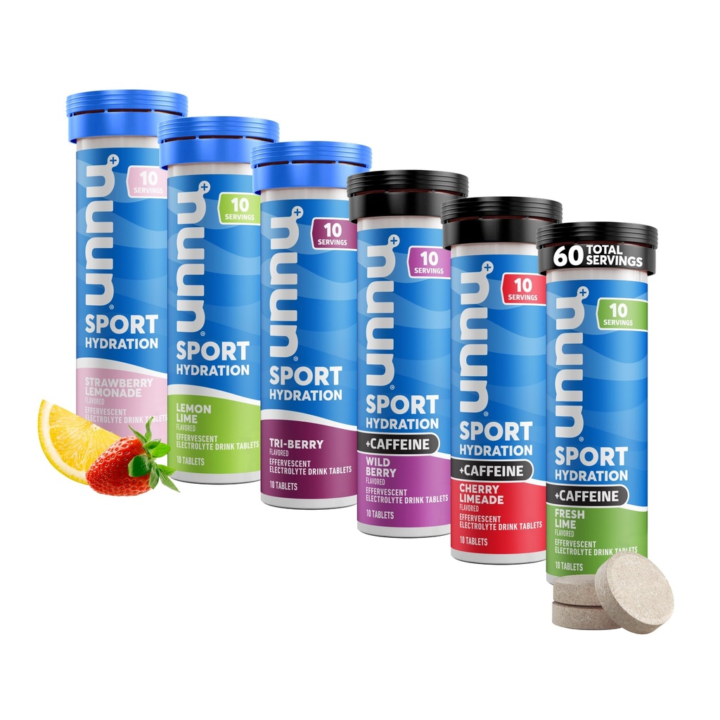 Nuun Sport + Caffeine Electrolyte Tablets - Dissolvable in Water, Variety Pack | 5 Essential Electrolytes for Hydration