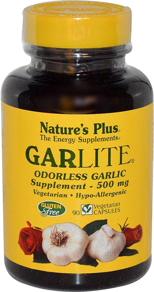 NaturesPlus Garlite Odorless Garlic - 90 קפסולות - צמחוני, גלוט חינם - 90 משרתים