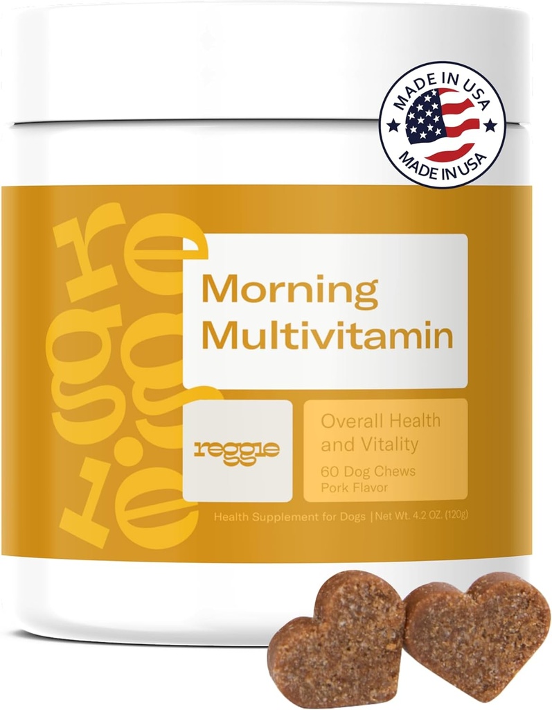 Reggie Morning Multivitamins for Dogs | Daily Dog Chews with Vietnams & מינרלים עבור Immunity, Heart, Skin, Coat, Joints & Digest | Vet-Approved, Natural Dog Supplement