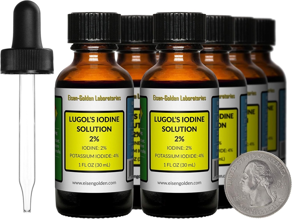 Iodine / 2% פתרון / 8 Oz in Eight Amber Glass Bottles / Free Droppers