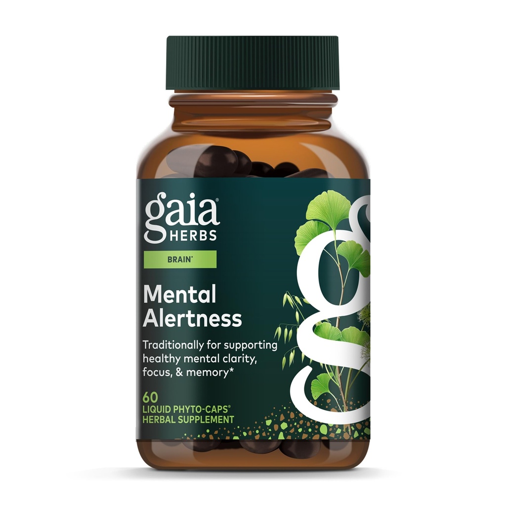 גאיה הרבס אזהרות נפש - Brain Support Supplement to Help Keep Focus & Memory - with Eleuthero, Genekgo Leaf, Gotu Kola, Rosemary & Oats - 60 Vegan נוזל Phyto-Capsulesules (15 יום אספקה)