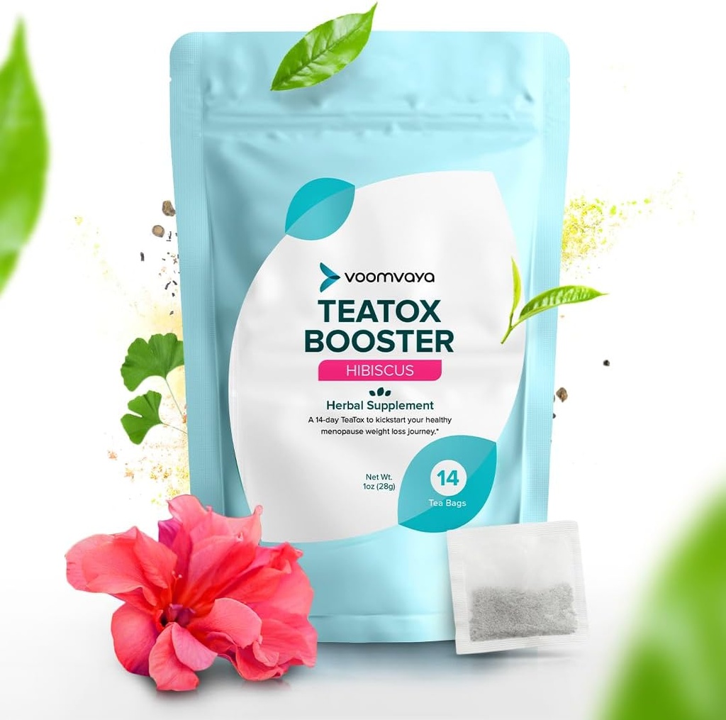 VoomVaya TeaTox Booster Senna Tea - 14 ימים Detox Tea for Bloating Relief, Detox ניקויse, Mood Boost - Hibiscus Flavor
