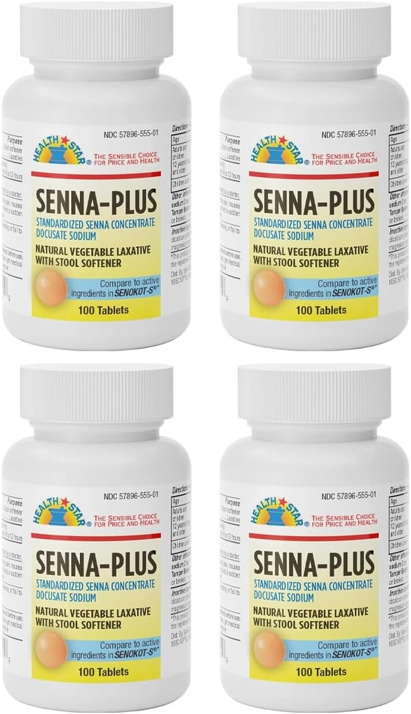 GariCare Senna Plus Natural Laxative עם Stoolener, Docusate Sodium 50 מ"ג, Sennosides 8.6 מ"ג 100 Count (Pack of 4)