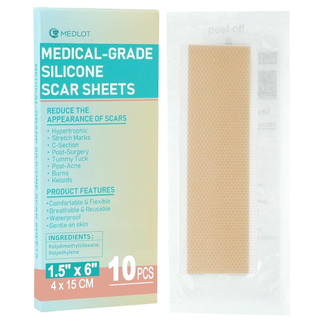 Silicone Scar Sheets, 10pcs, Silicone Tape for Scar Treatment, Reusable Scar Strips for Surgical, C-Section, Keloid Bump, למתוח מארקים, Burn, Acne Scar Removal, כל 1.5" x 6