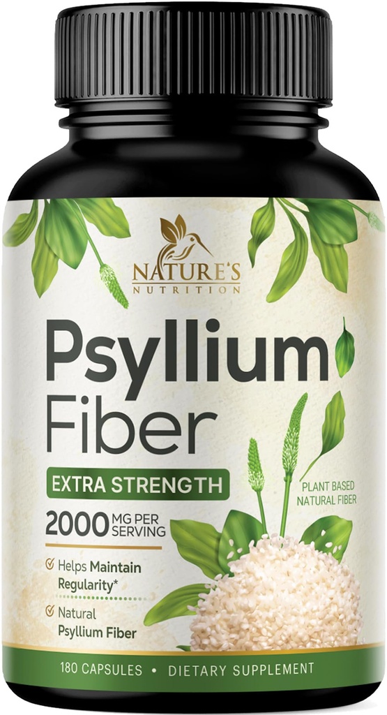 Psyllium Husk אבקת קפסולות 2000 מ"ג, Natural Daily Soluble & Insolublefi Pills, Psyllium Husk סיבים תוספת תמיכהs Digest בריאות ורגילות, צמחי מבוסס תוסף 180 קפסולות
