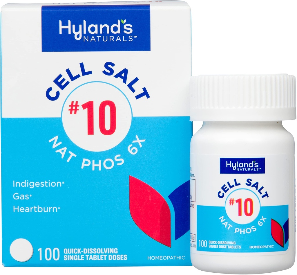 Hyland's No.10 Cell Salt NAT Phos 6X Tablet, Natural Relief of Heartburn, Gas, and Indigestion, Quick Disshoot Tablets, 100 Count