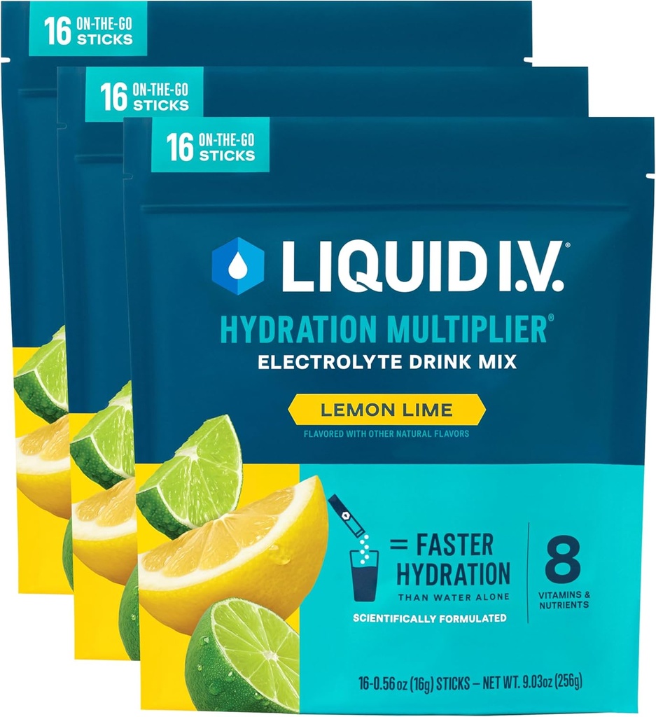 נוזל I.V. hydrotion Multiplier - לימון Lime | משקה אבקת אלקטרוליט לערבב 3 Pack (48 משרתים)