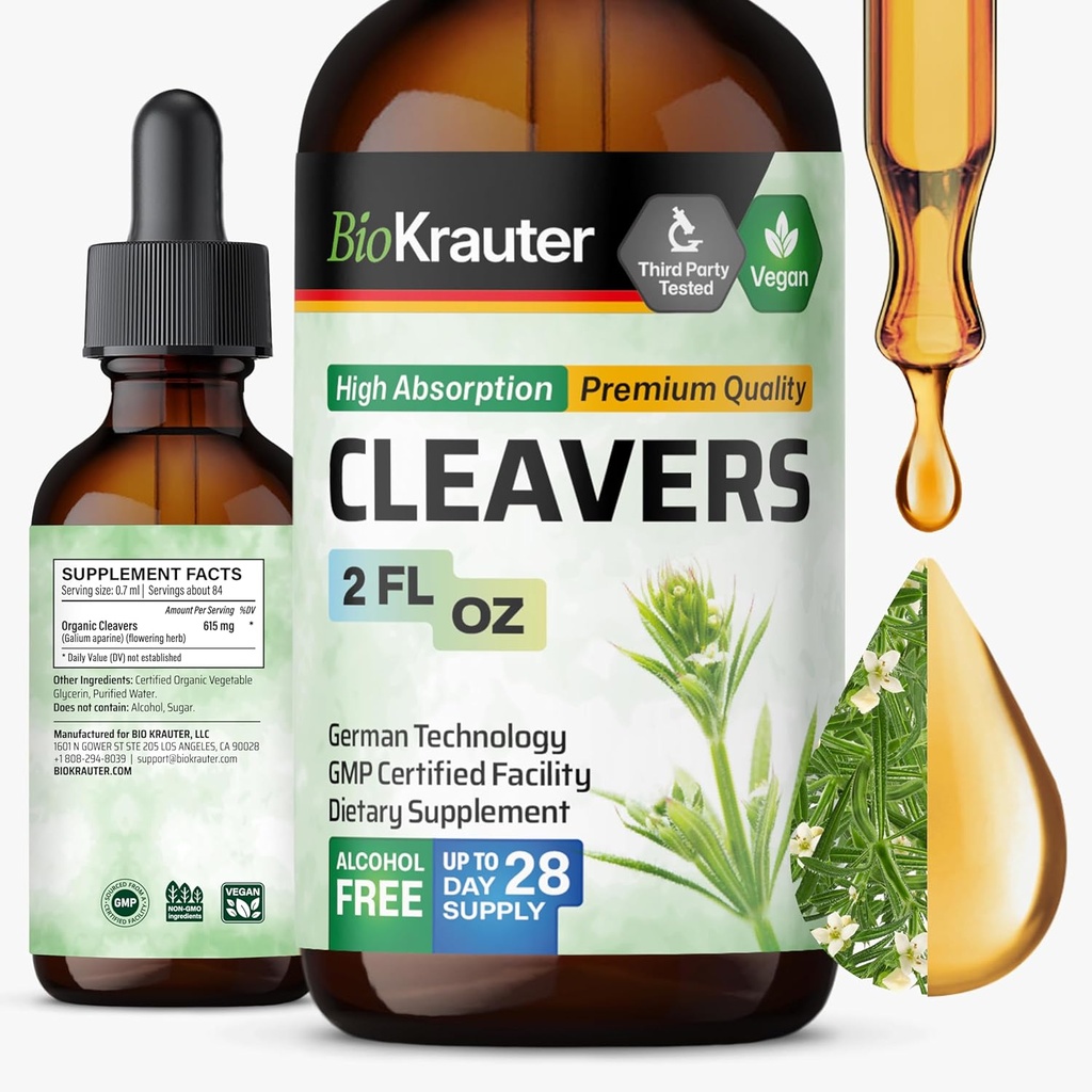 BIO KRAUTER Cleavers Tincture - קלאס Herb נוזל לחלץ - Natural Detox - אלכוהול וסוכר חינם - לחלץ טבעוני 2 Fl.Oz.