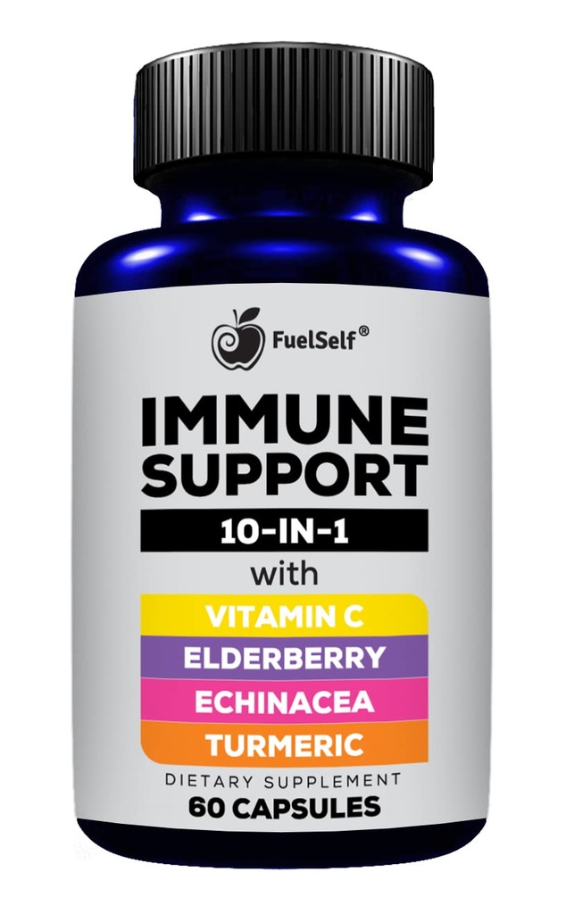 Immune Support Booster תוסף עם Elderberry, ויטמין C, Echinacea, Turmeric Curcuminoids, ויטמין E, ויטמין B6, Zinc, L-Glutamine HCL, Garlic, Lactobacillus Acidophilus: Count, 1 Pack, 1 Pack
