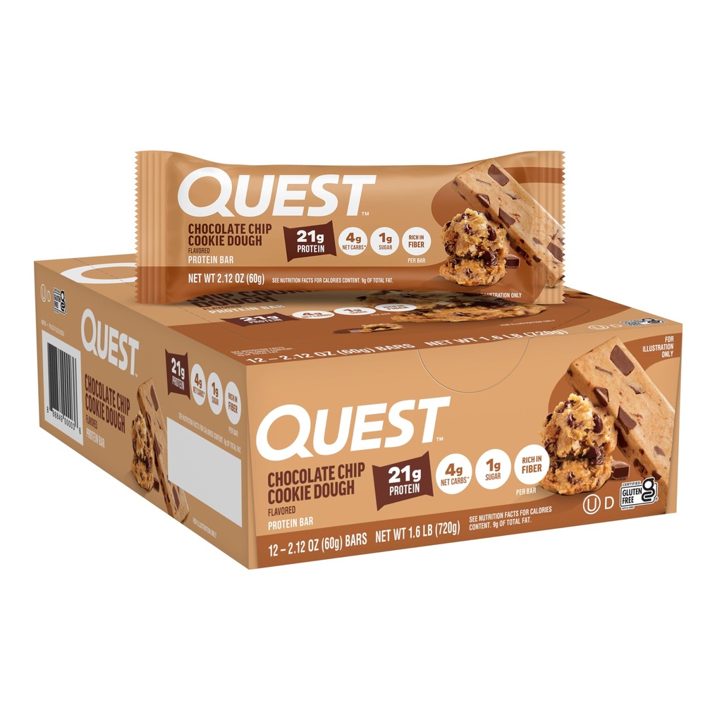 Quest Nutrition Chocolate Chip Cookie Dough חלבונים Bars, חלבון גבוה, Low Carb, Gluten Free, Keto Friendly, 12 Count